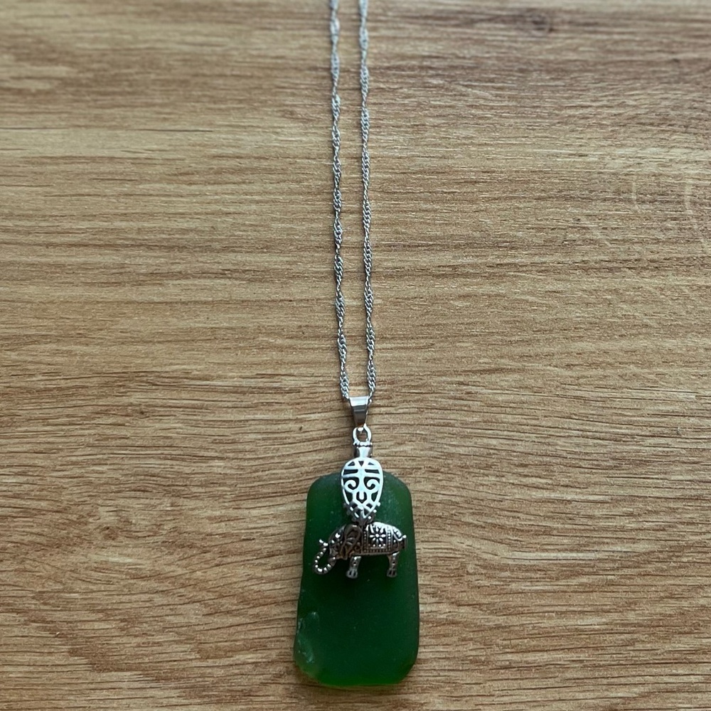 Sea Glass Necklace green with Elephant Charm